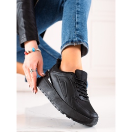 TRENDI Zapatillas de cuero ecológico negras negro 3