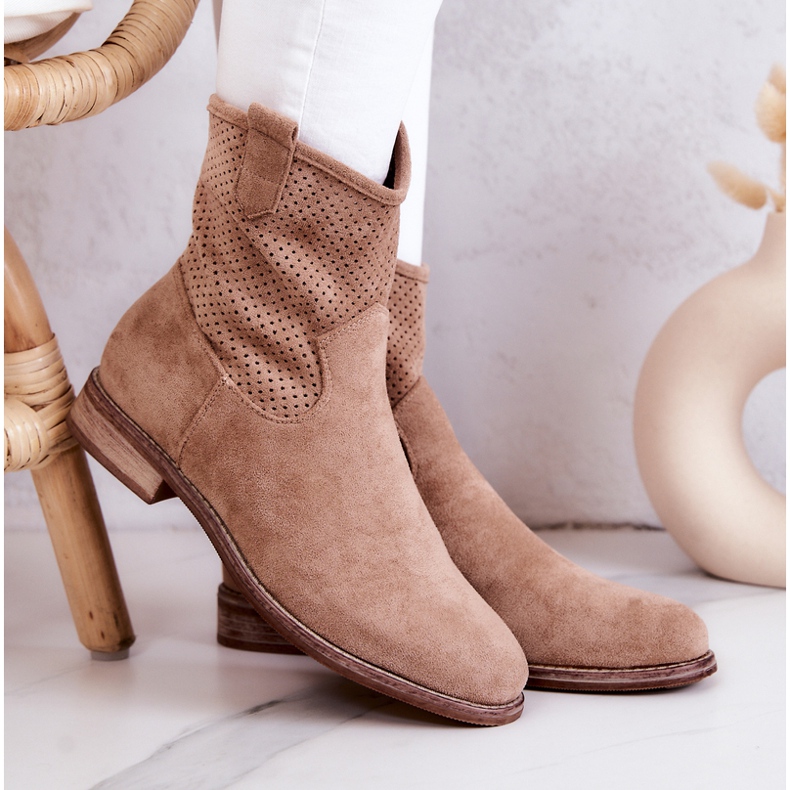 S.Barski Botas Mujer Ante Calado Beige Lemar 1