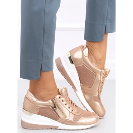 Zapatillas cuña champagne Bene Champagne rosado dorado 1