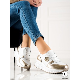 Filippo Zapatillas clásicas de cuero blanco dorado 2