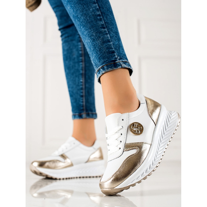 Filippo Zapatillas clásicas de cuero blanco dorado 1