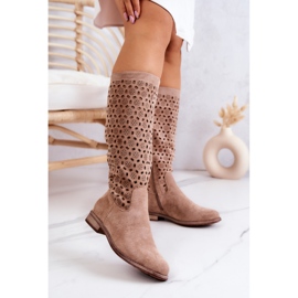 S.Barski Botas Darnell De Ante Beige Con Estampado Calado 1