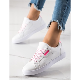 TRENDI Zapatillas clásicas con cordones blanco rosa 1