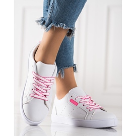 TRENDI Zapatillas clásicas con cordones blanco rosado 2