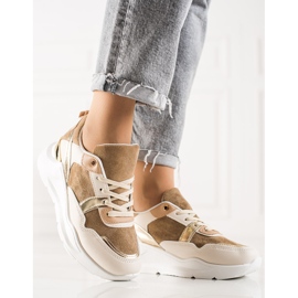 TRENDI Zapatillas con estilo beige marrón dorado 4