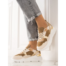 TRENDI Zapatillas con estilo beige marrón dorado 2