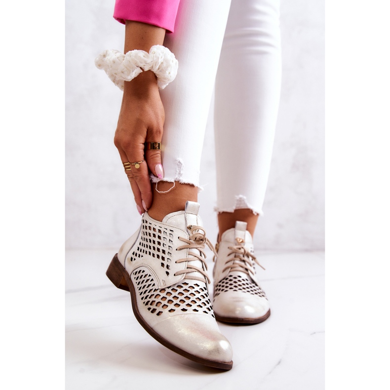 Botas Piel Caladas Nicole 2704/004 Blanco y Oro 1