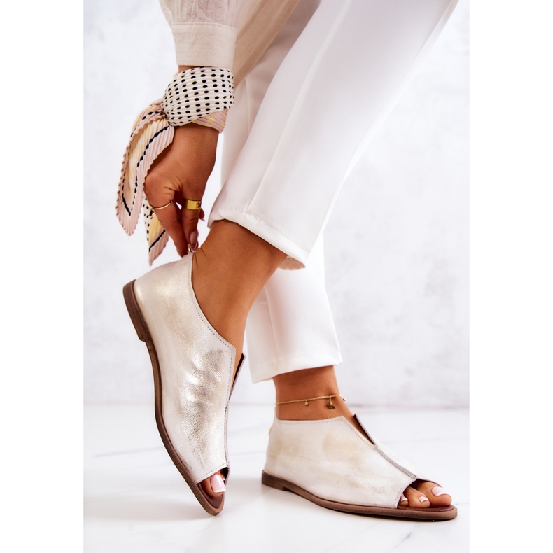 Zapatos de piel con cremallera Nicole 2718/004 Blanco y Oro 2