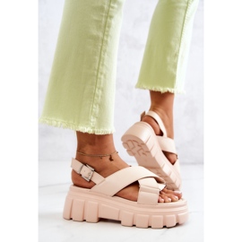 PE1 Sandalias De Cuero Sobre Una Plataforma Betti Beige Claro 5