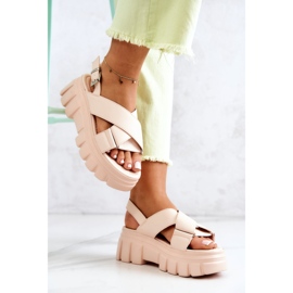 PE1 Sandalias De Cuero Sobre Una Plataforma Betti Beige Claro 8