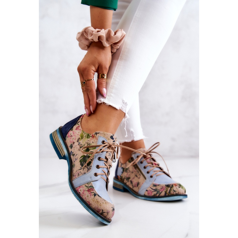Zapatos De Mujer De Piel Con Flores Maciejka 5096A-34 Azul multicolor 2