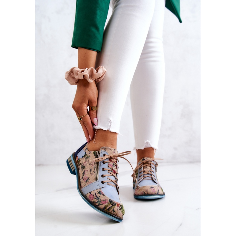 Zapatos De Mujer De Piel Con Flores Maciejka 5096A-34 Azul multicolor 1