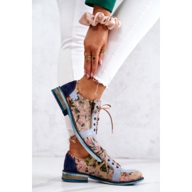 Zapatos De Mujer De Piel Con Flores Maciejka 5096A-34 Azul multicolor 3