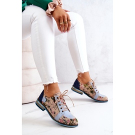 Zapatos De Mujer De Piel Con Flores Maciejka 5096A-34 Azul multicolor 7
