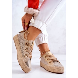 Sneakers Mujer Trenzadas Big Star JJ274392 Beige y Dorado 2