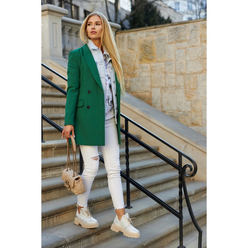 Zapatos En La Suela Masiva Nicole 2701/004 Blanco y Oro beige dorado 1