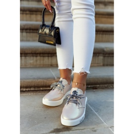 S.Barski Deportivas De Mujer De Piel Con Rosa Carrey Metalizado beige rosado 2