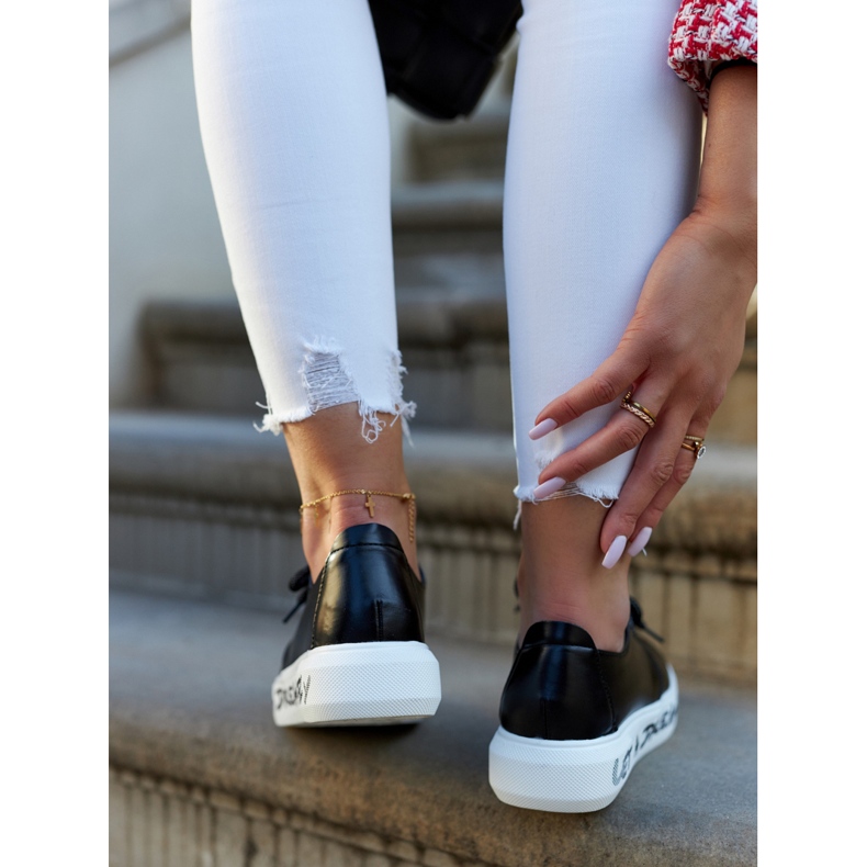 S.Barski Deportivas De Mujer De Piel Con Adorno Carrey Negro 2