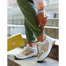 Vinceza Zapatos deportivos de moda Zapatillas de mujer Blanco y dorado Danielle 1