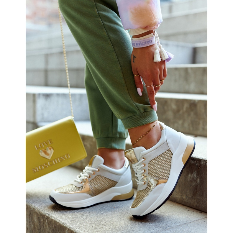 Vinceza Zapatos deportivos de moda Zapatillas de mujer Blanco y dorado Danielle 1