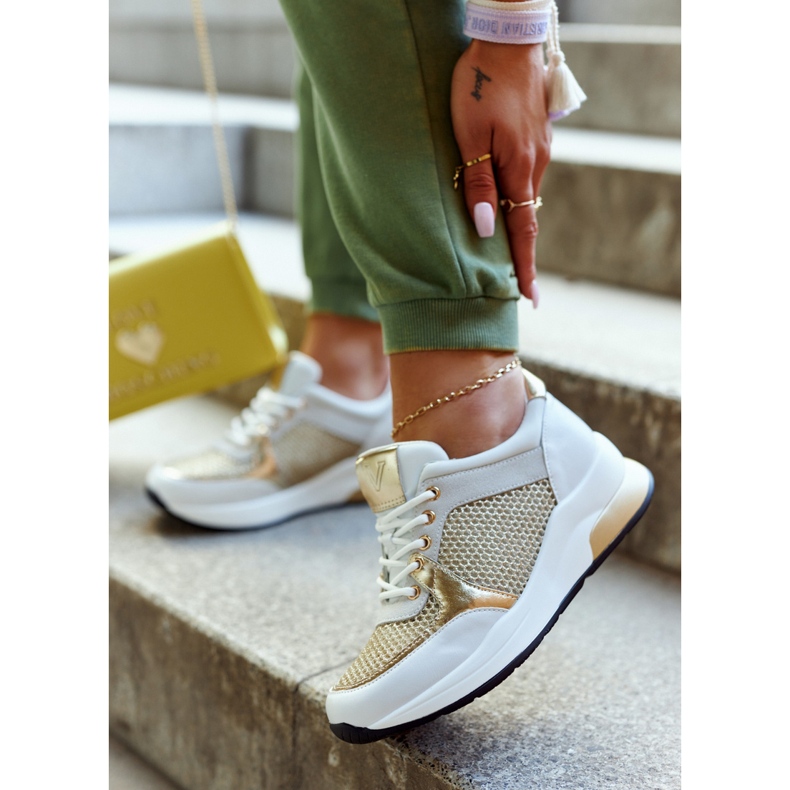 Vinceza Zapatos deportivos de moda Zapatillas de mujer Blanco y dorado Danielle 2