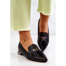 Vinceza Mocasines Lacados Estampado Cocodrilo Con Flecos Pharell Negros 3