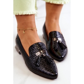 Vinceza Mocasines Lacados Estampado Cocodrilo Con Flecos Pharell Negros 6