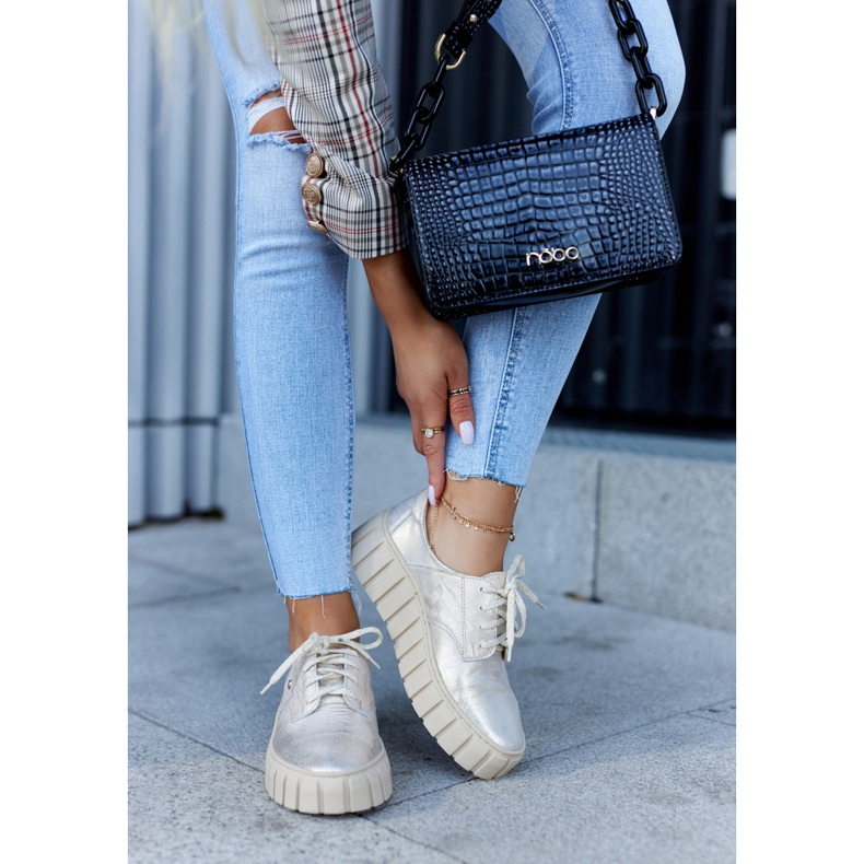 Lemar Brogues de cuero en la plataforma Hypnosis Beige-Gold dorado 2