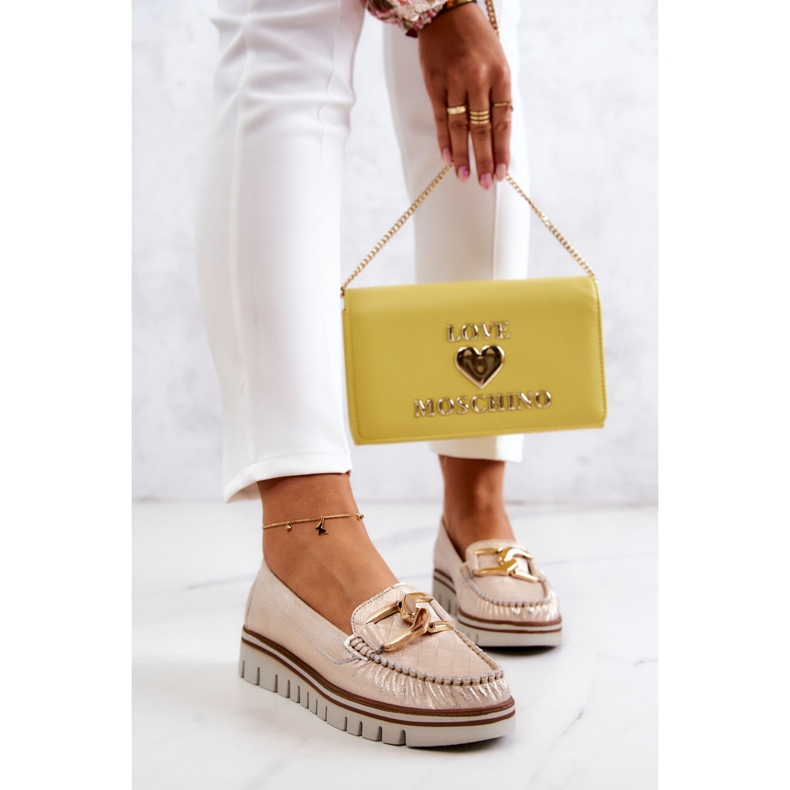 Lemar Mocasines De Mujer En Piel Sobre La Plataforma Golden Venesia dorado 2