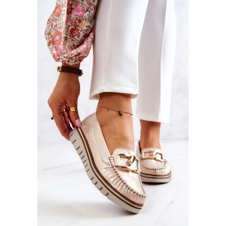 Lemar Mocasines De Mujer En Piel Sobre La Plataforma Golden Venesia dorado 1