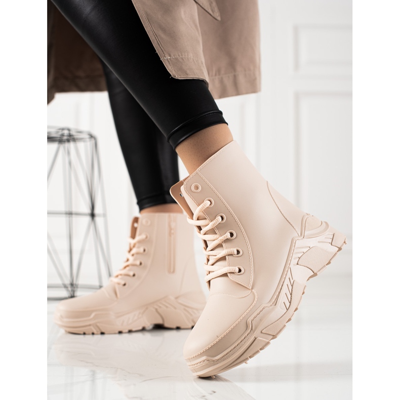 TRENDI Botas de agua con cordones beige 1