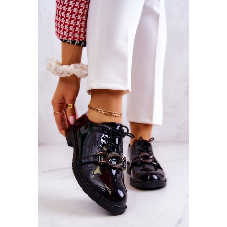 S.Barski Zapatos lacados atados con adorno Larosa Negro 1