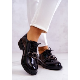 S.Barski Zapatos lacados atados con adorno Larosa Negro 2
