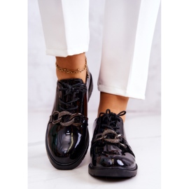 S.Barski Zapatos lacados atados con adorno Larosa Negro 3