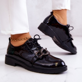 S.Barski Zapatos lacados atados con adorno Larosa Negro 4