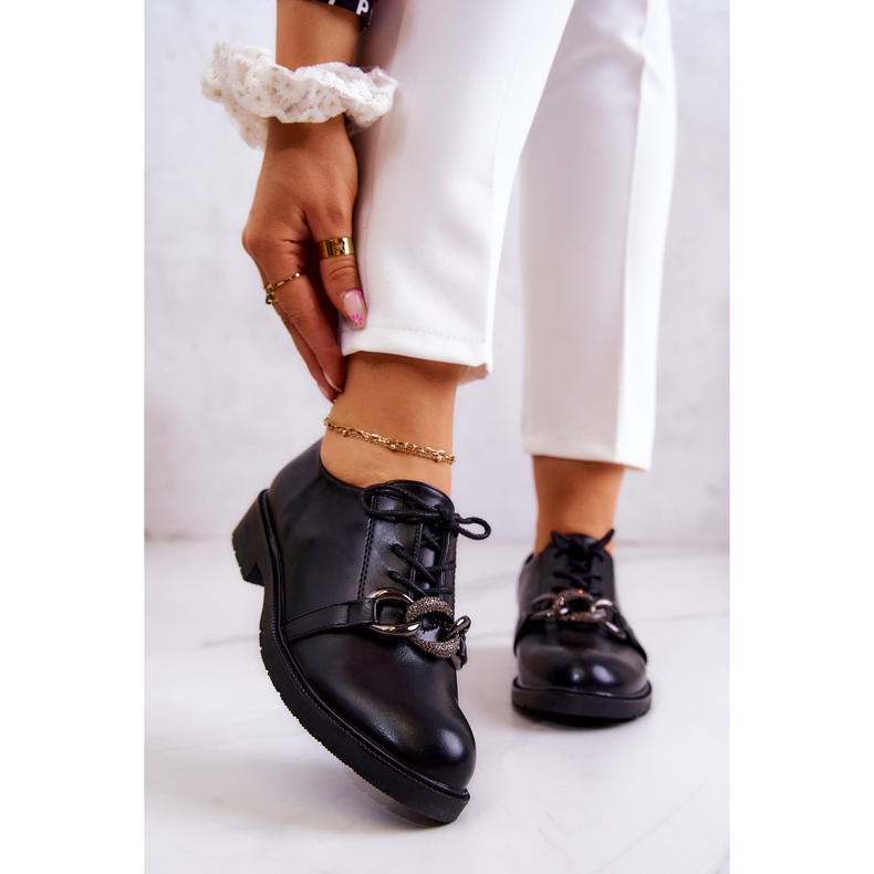 S.Barski Zapatos de piel atados con adorno de larosa negra negro 1