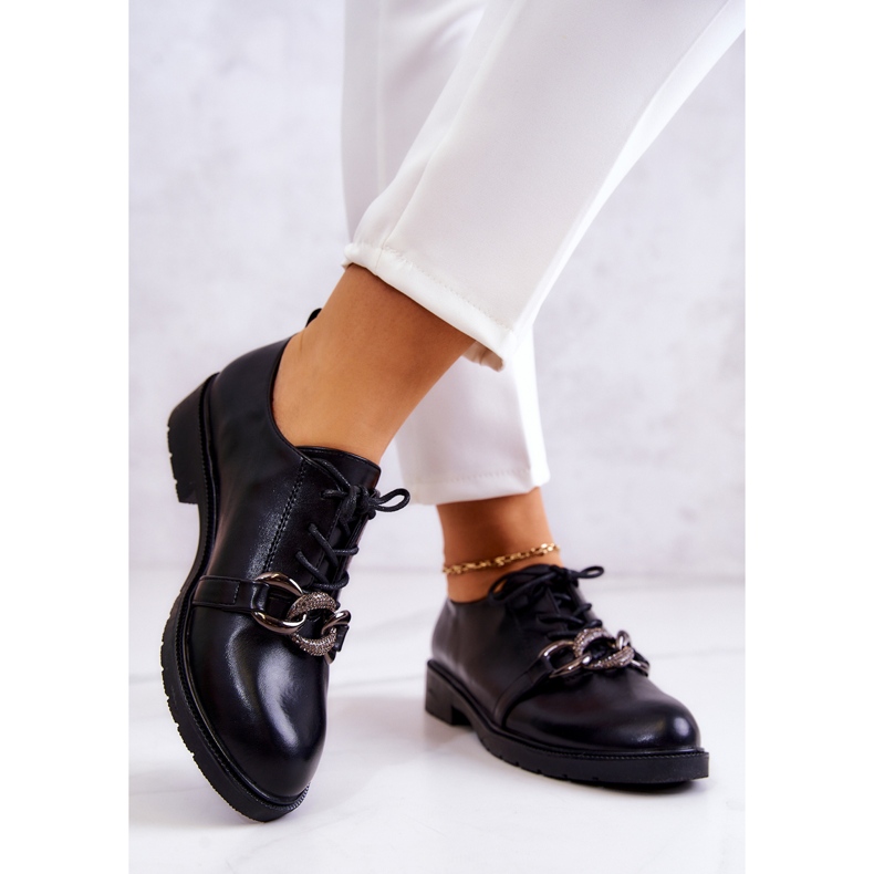 S.Barski Zapatos de piel atados con adorno de larosa negra negro 2