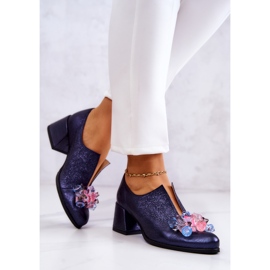 PA2 Zapatos de piel metalizados con adorno azul marino Delaver 3