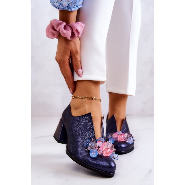 PA2 Zapatos de piel metalizados con adorno azul marino Delaver 1