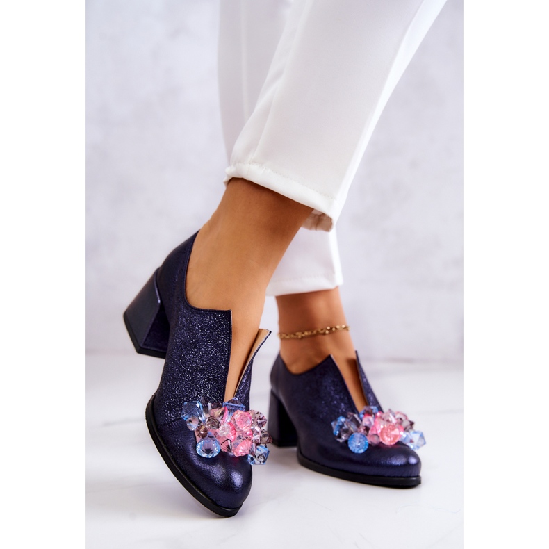 PA2 Zapatos de piel metalizados con adorno azul marino Delaver 2