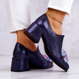 PA2 Zapatos de piel metalizados con adorno azul marino Delaver 4