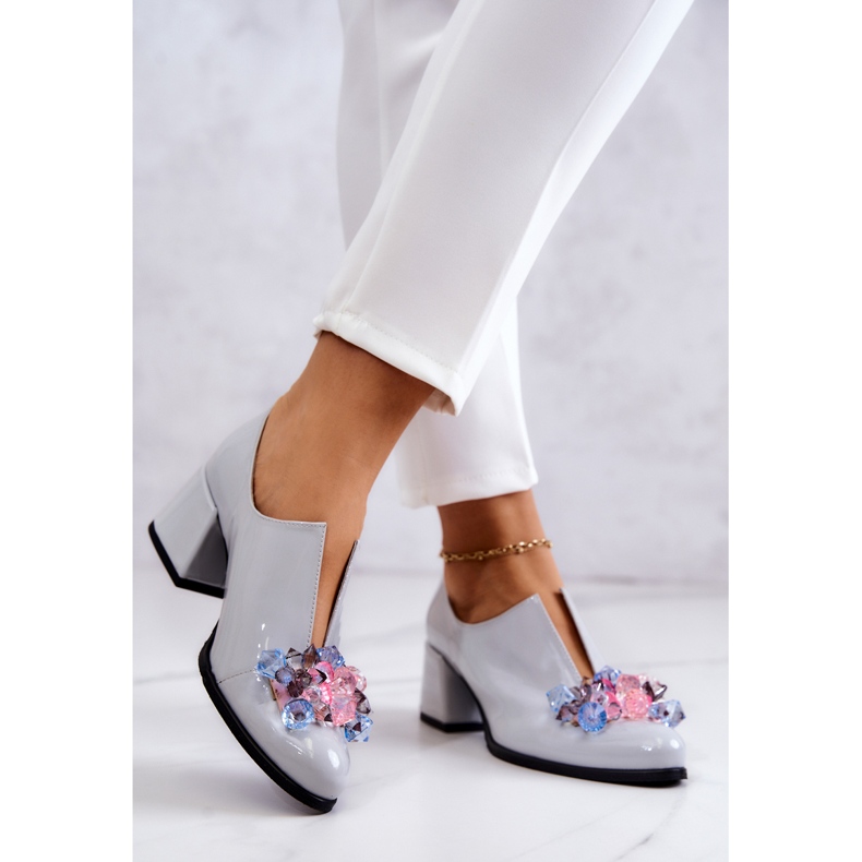 PA2 Zapato Liso Piel Lacada Adorno Delaver Gris 2