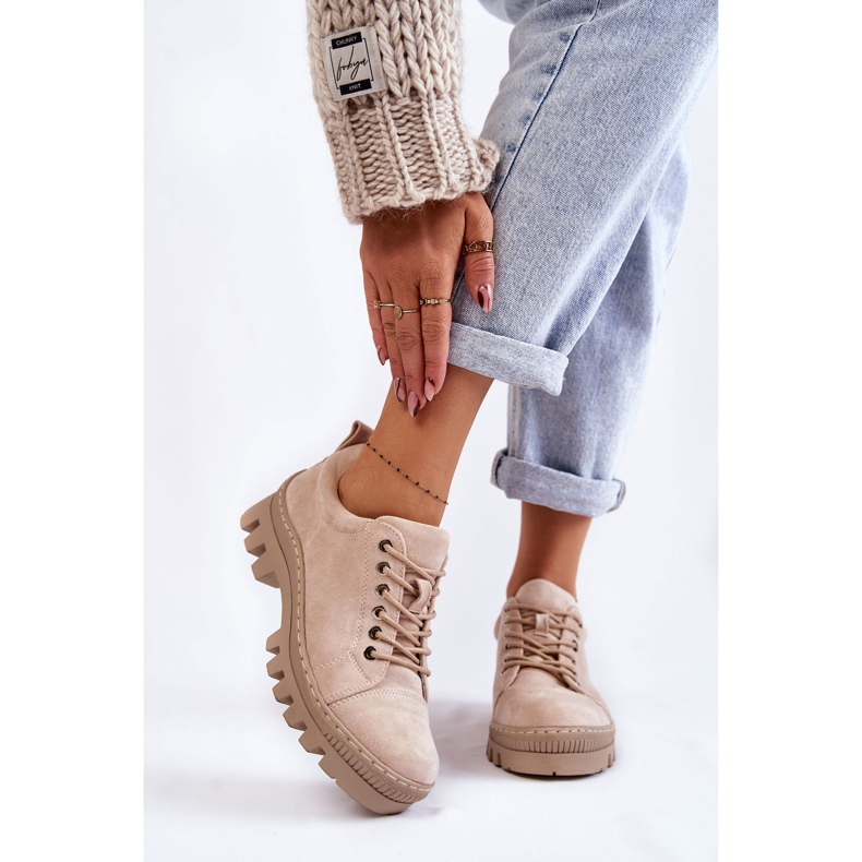 S.Barski Zapatos Mujer Ante Atados Beige Mayson 1