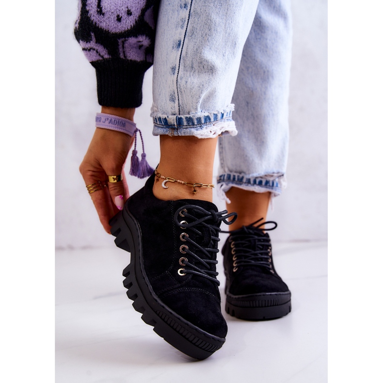 S.Barski Zapatos Mujer Ante Atados Negro Mayson 1