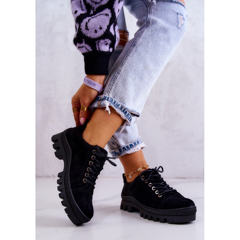 S.Barski Zapatos Mujer Ante Atados Negro Mayson 2