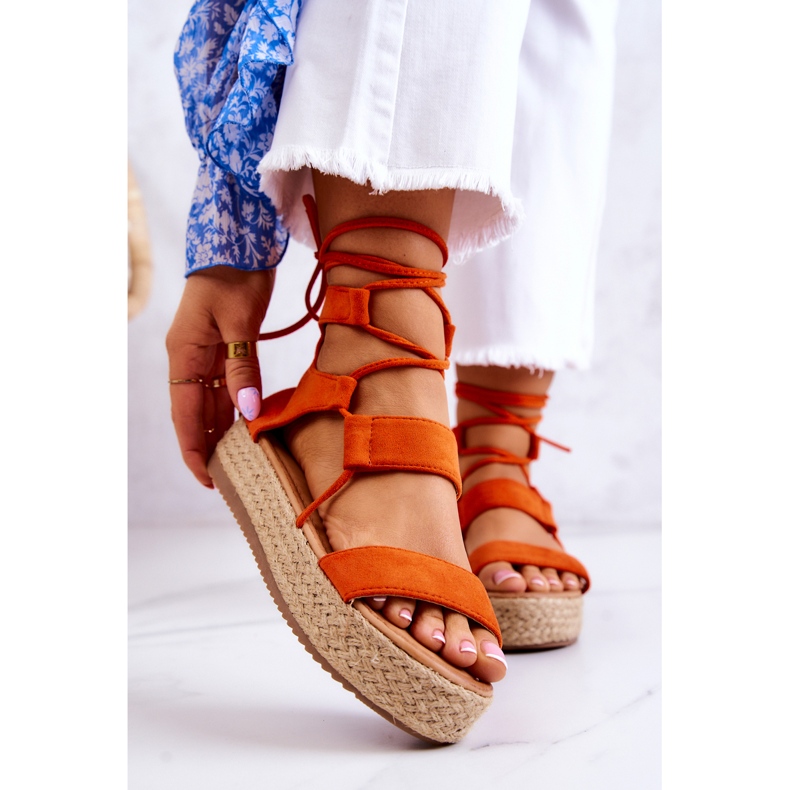FW1 Sandalias Atadas De Mujer En La Plataforma Amrillo Naranja 1