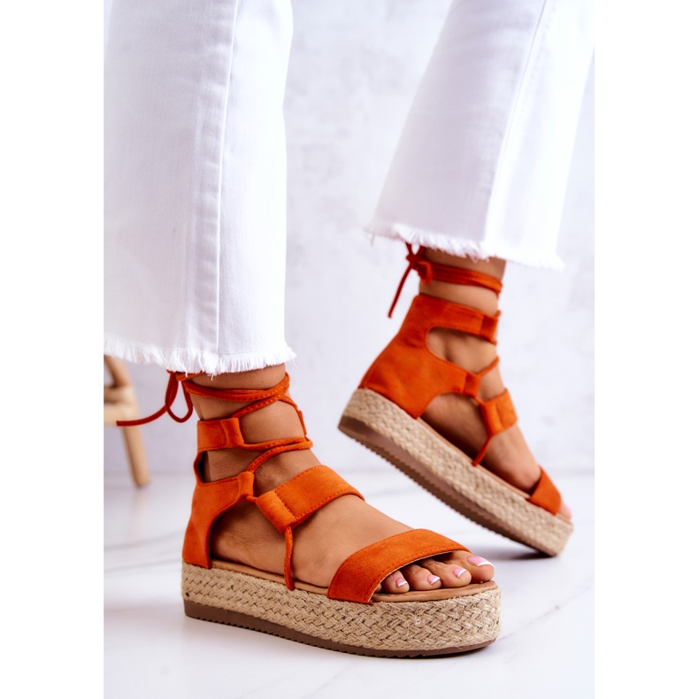 FW1 Sandalias Atadas De Mujer En La Plataforma Amrillo Naranja 2
