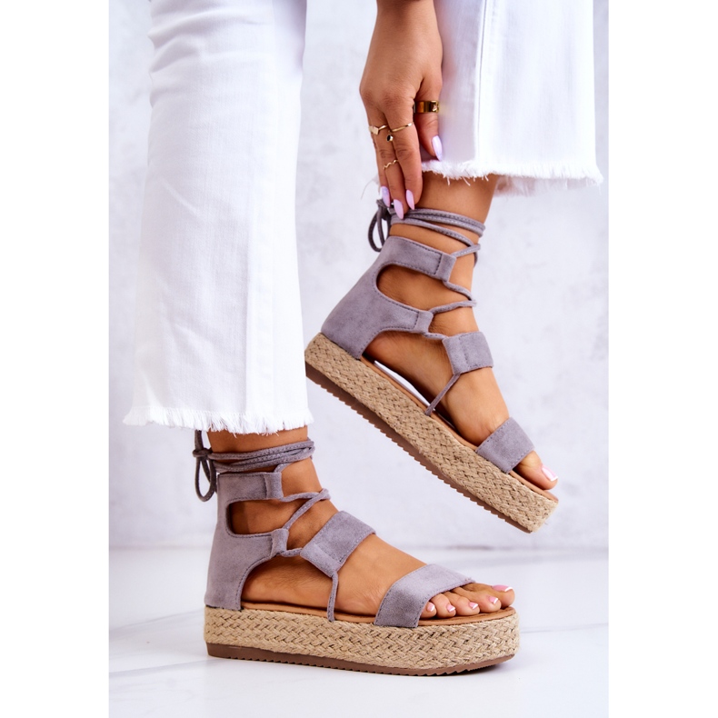FW1 Sandalias De Mujer Atadas En La Plataforma Gris Amrillo 2