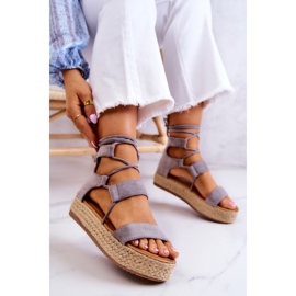FW1 Sandalias De Mujer Atadas En La Plataforma Gris Amrillo 4
