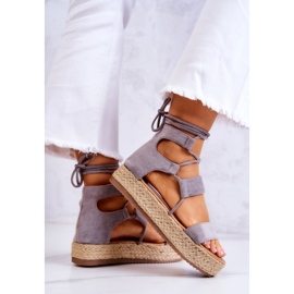 FW1 Sandalias De Mujer Atadas En La Plataforma Gris Amrillo 3
